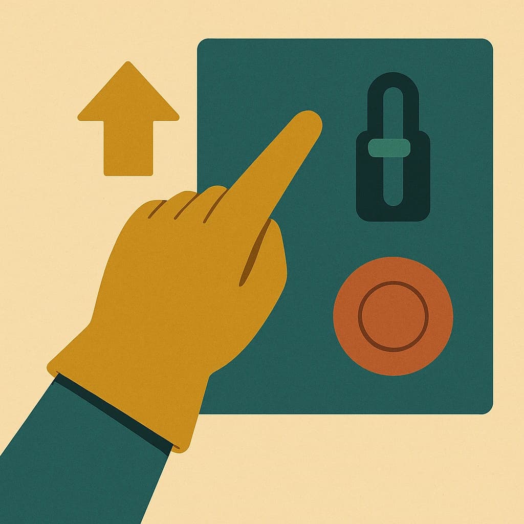 PPE-handske peger på betjeningspanel.